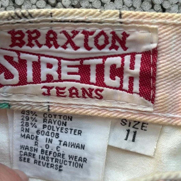 Braxton Jeans Women 11 Pink Tropical Palm Tree Print Beach Retro Stretch - Picture 5 of 13